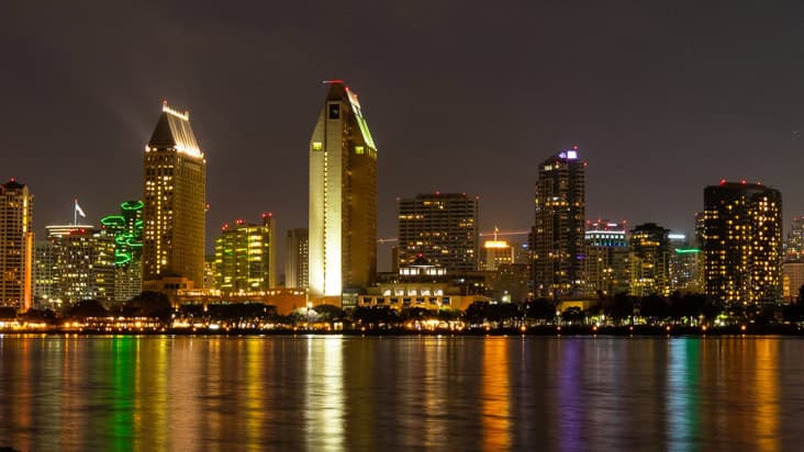 San Diego lights reflecting in the water