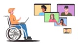 schematic of a person in a wheelchair on an online call