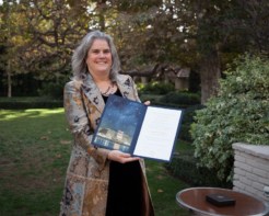 Photo of Andrea Ghez receiving the 2020 Nobel Prize for Physics