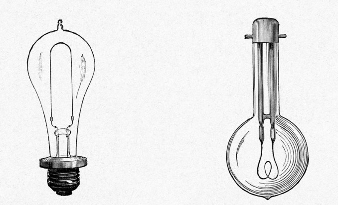 Joseph Swan's light bulb (right) and Thomas Edison's (left)