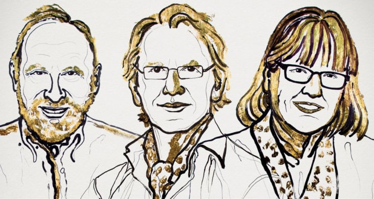 Graphics of 2018 Nobel Prize in Physics winners: Arthur Ashkin, Gérard Mourou and Donna Strickland