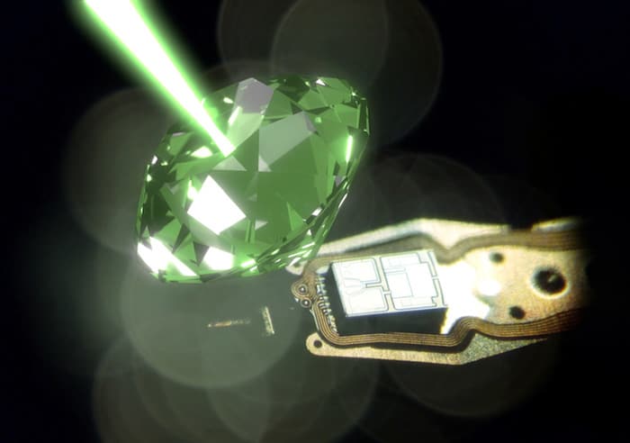 Photomontage of a diamond and a hard-drive head