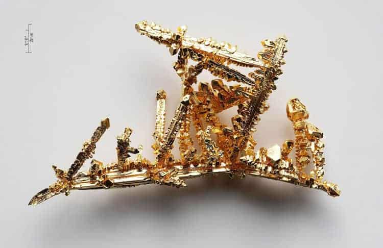 Photograph of synthetic gold crystals