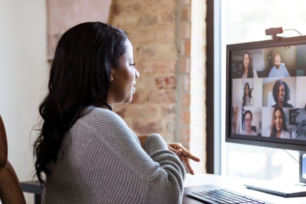 Working working at home video conferencing colleagues