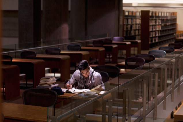 Student in a library