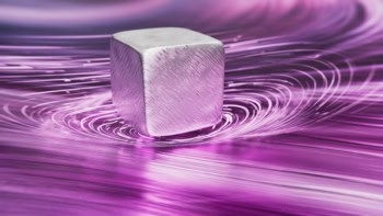 artist's impression of a superconductive cube levitiating