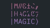 Image showing the word "magic" written three times as a quantum-mechanical ket, with an upright line and angled bracket on either side of the word. The first "magic" is very garbled, with many incorrect strokes in the lettering, while the second is clearer and the third is perfect.